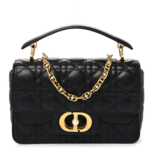 Calfskin Cannage Small Dior Jolie Top Handle Black
