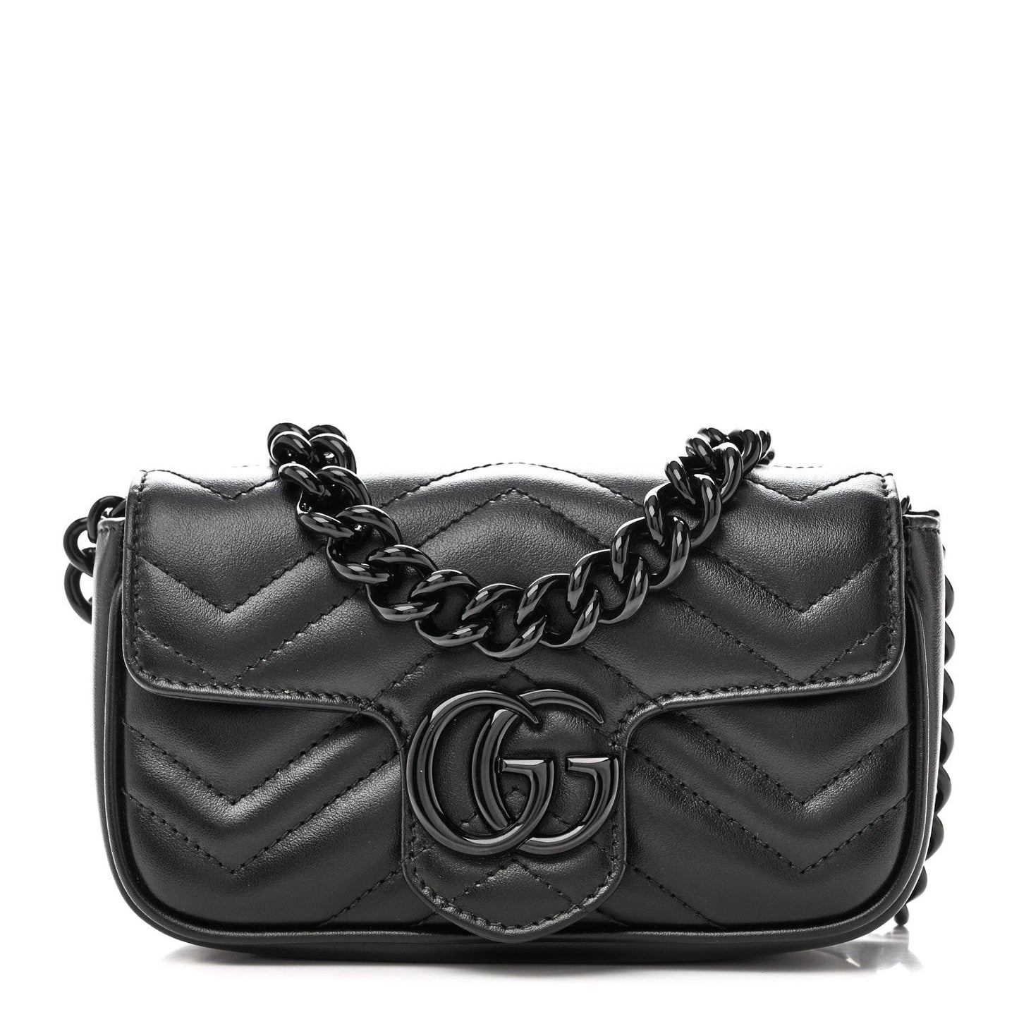 Calfskin Matelasse Monochrome GG Marmont Chain Belt Bag Black
