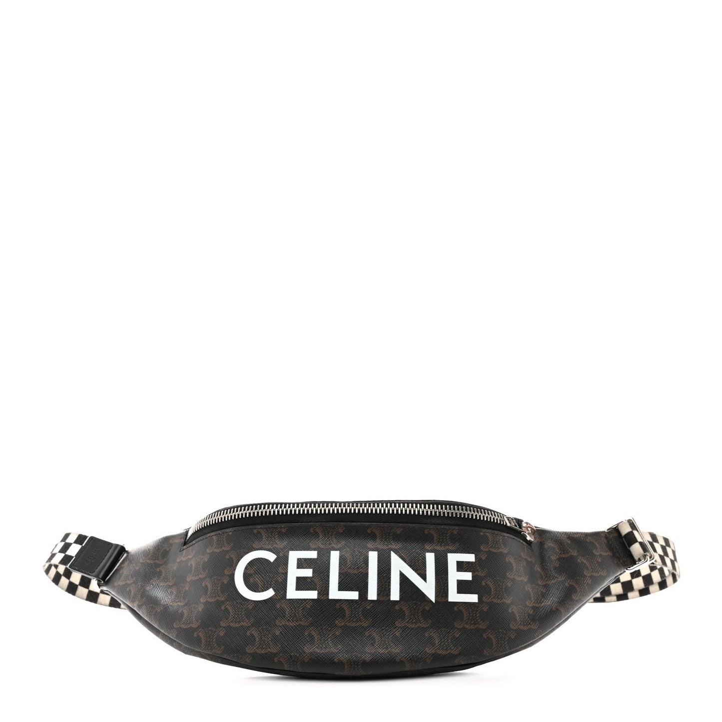 Triomphe Logo Canvas Checker Belt Bag Black