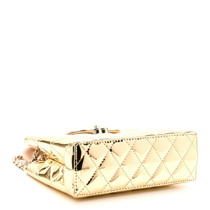 Mirror Calfskin Metallic Calfskin Quilted Nano Kelly Shopper Gold