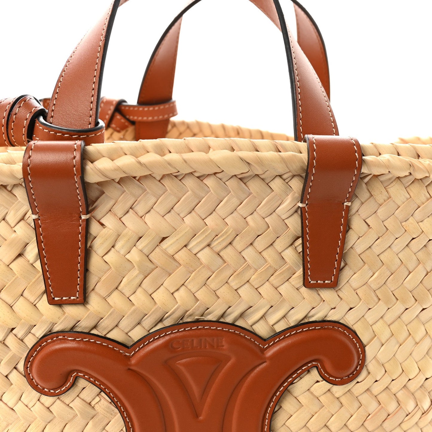 Raffia Calfskin Triomphe Teen Panier Tan