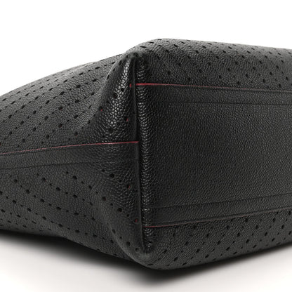 Perforated Grained Calfskin Large Shopping Tote Black