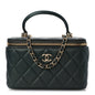 Iridescent Lambskin Quilted Small Top Handle Vanity Case With Chain Green