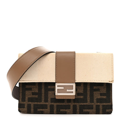 Fabric Jacquard Canvas Vitello Grace Pequin FF 1974 Baguette Belt Pouch Tobacco Moro Grezzo Sand