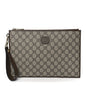 GG Supreme Monogram Azalea Calfskin Retro Interlocking G Wristlet Pouch Beige Ebony Brown Sugar