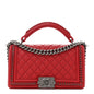 Calfskin Quilted Medium Top Handle Boy Flap Red
