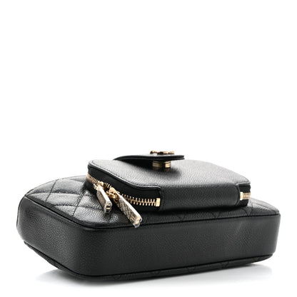 Caviar Quilted Business Affinity Phone Holder With Chain Black