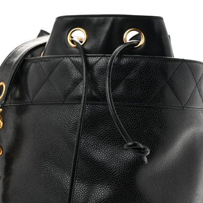 Caviar Drawstring Bucket Shoulder Bag Black