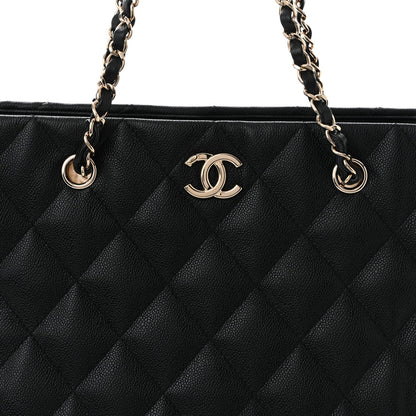 Caviar Quilted Large Shopping Tote Black