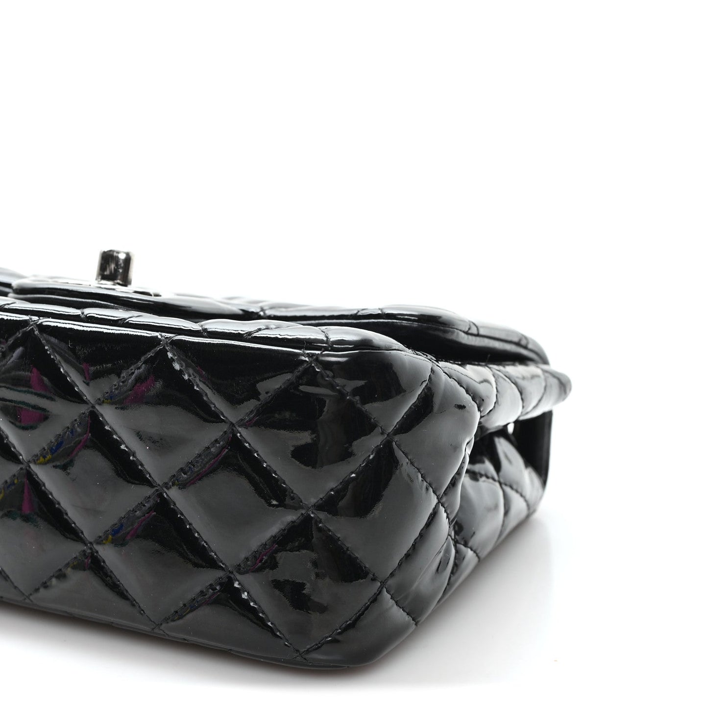 Patent Calfskin Quilted Mini Square Flap Black