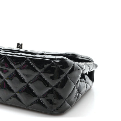Patent Calfskin Quilted Mini Square Flap Black