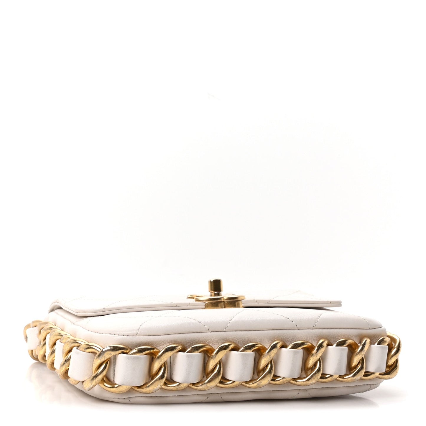 Calfskin Quilted Small Framing Chain Flap Bag White