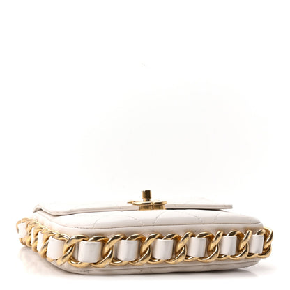 Calfskin Quilted Small Framing Chain Flap Bag White