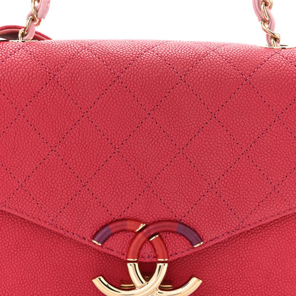 Grained Calfskin Quilted Small Cuba Top Handle Flap Pink