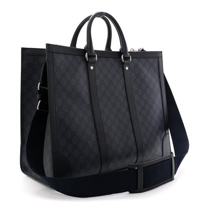 GG Supreme Monogram Textured Dollar Calfskin Large Ophidia Tote Bag Black Blue