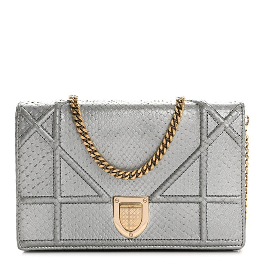 Snakeskin Diorama Wallet on Chain Pouch Silver