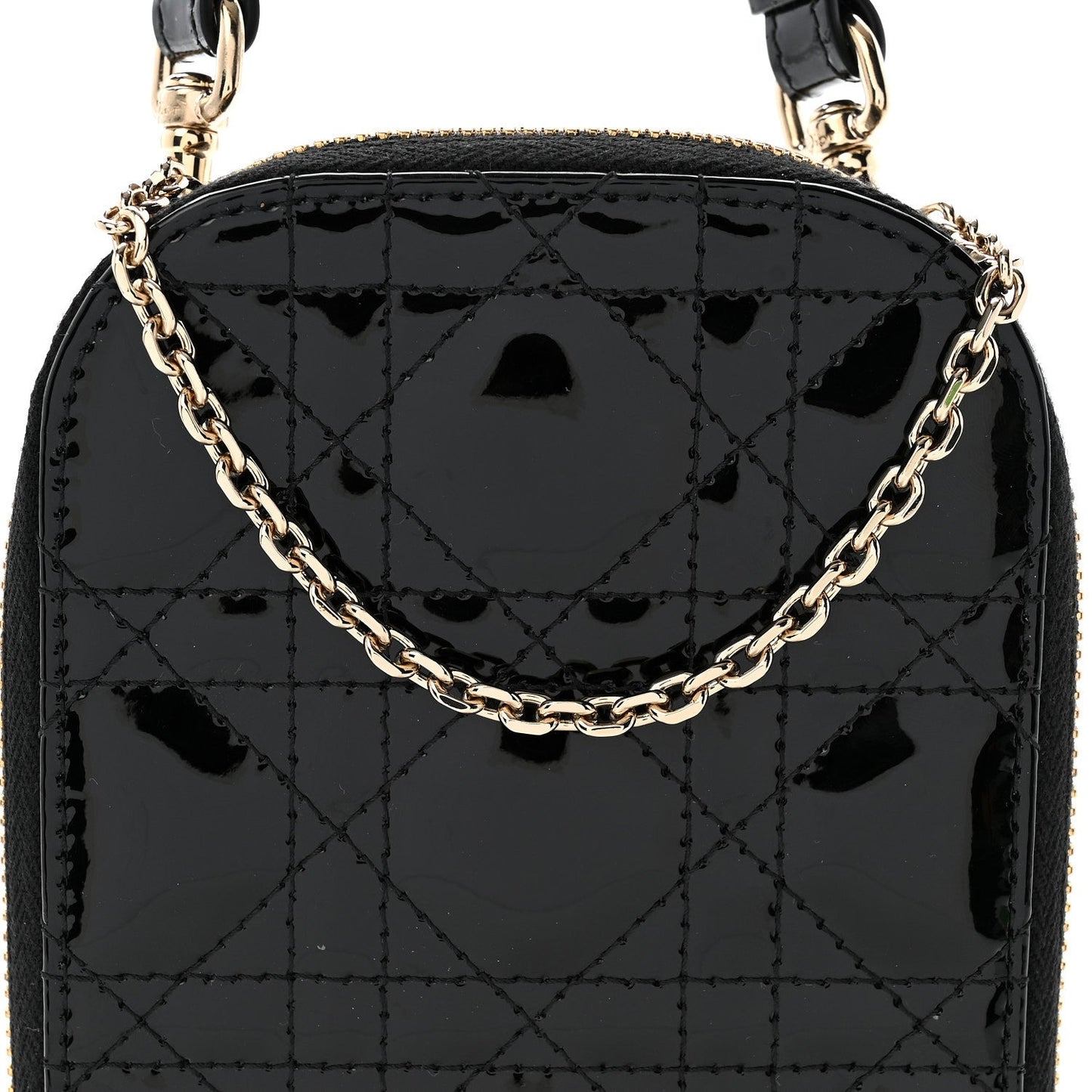Patent Cannage Lady Dior Phone Holder Black