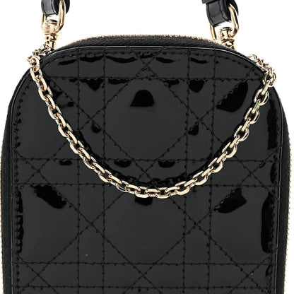 Patent Cannage Lady Dior Phone Holder Black