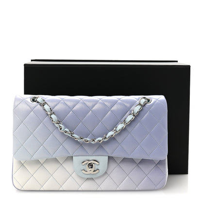Perforated Lambskin Quilted Medium Double Flap Light Blue Light Purple White