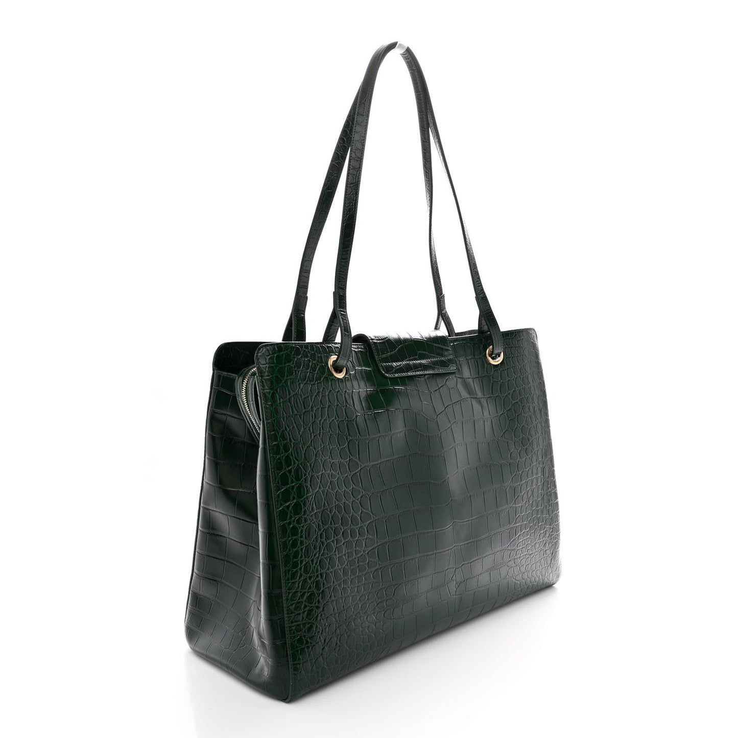 Calfskin Crocodile Embossed Large Shopping Bag Dark Green