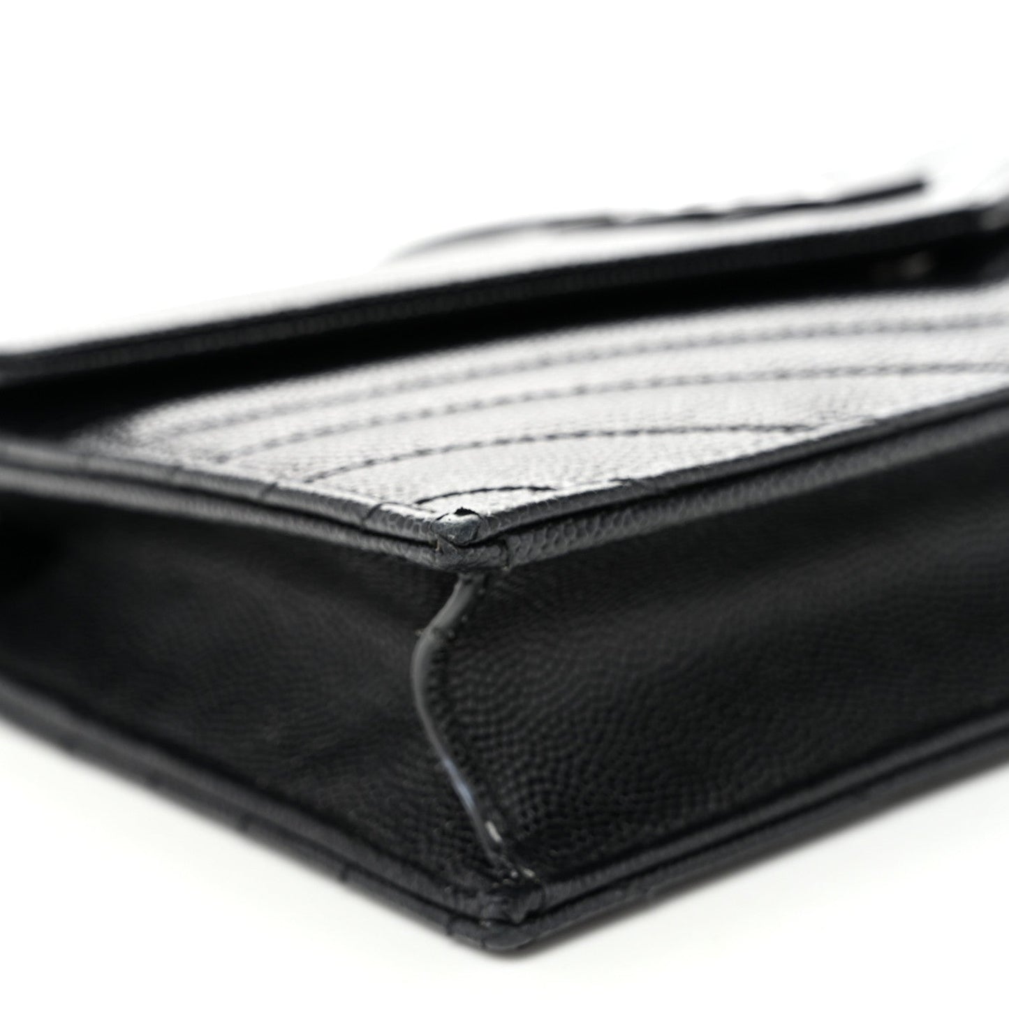 Grain De Poudre Matelasse Chevron Monogram Monochrome Envelope Chain Wallet Black