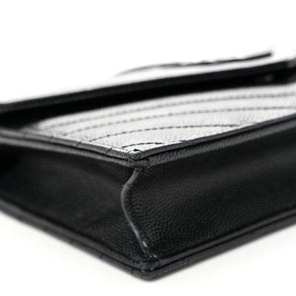 Grain De Poudre Matelasse Chevron Monogram Monochrome Envelope Chain Wallet Black