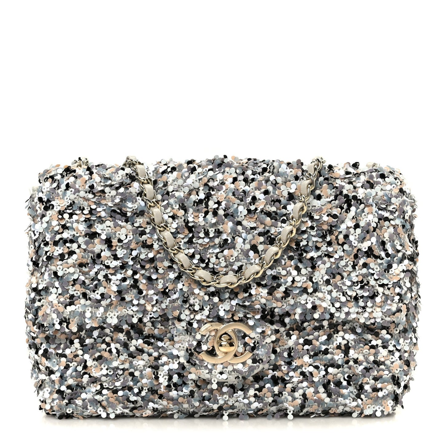 Sequin Mini Flap Gray Black White Pearly White