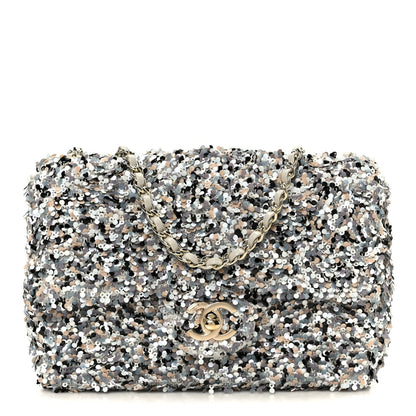 Sequin Mini Flap Gray Black White Pearly White