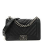 Caviar Chevron Quilted Medium Boy Flap Black