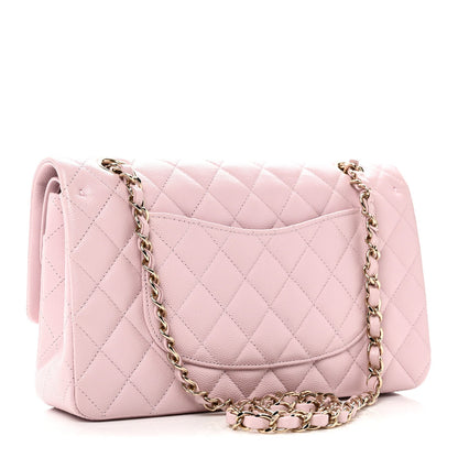 Caviar Quilted Medium Double Flap Light Pink