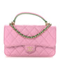 Lambskin Quilted Flap Phone Holder With Chain Lilac Light Green