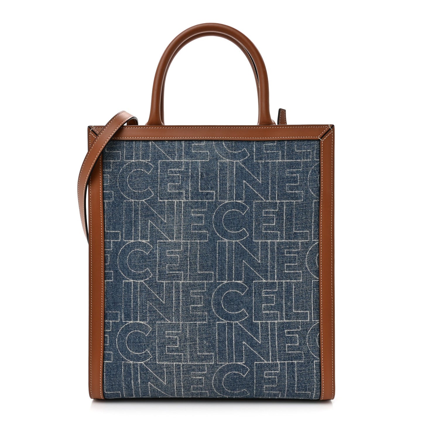 Denim All Over Print Small Vertical Cabas Navy Tan