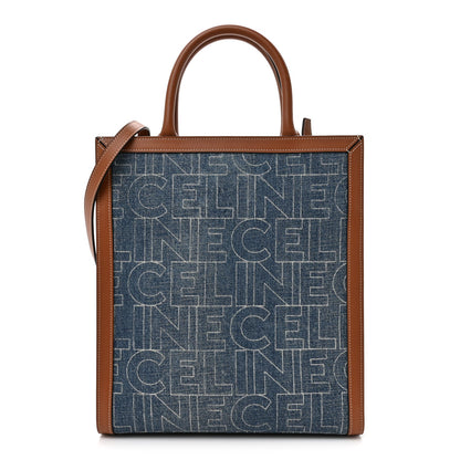Denim All Over Print Small Vertical Cabas Navy Tan
