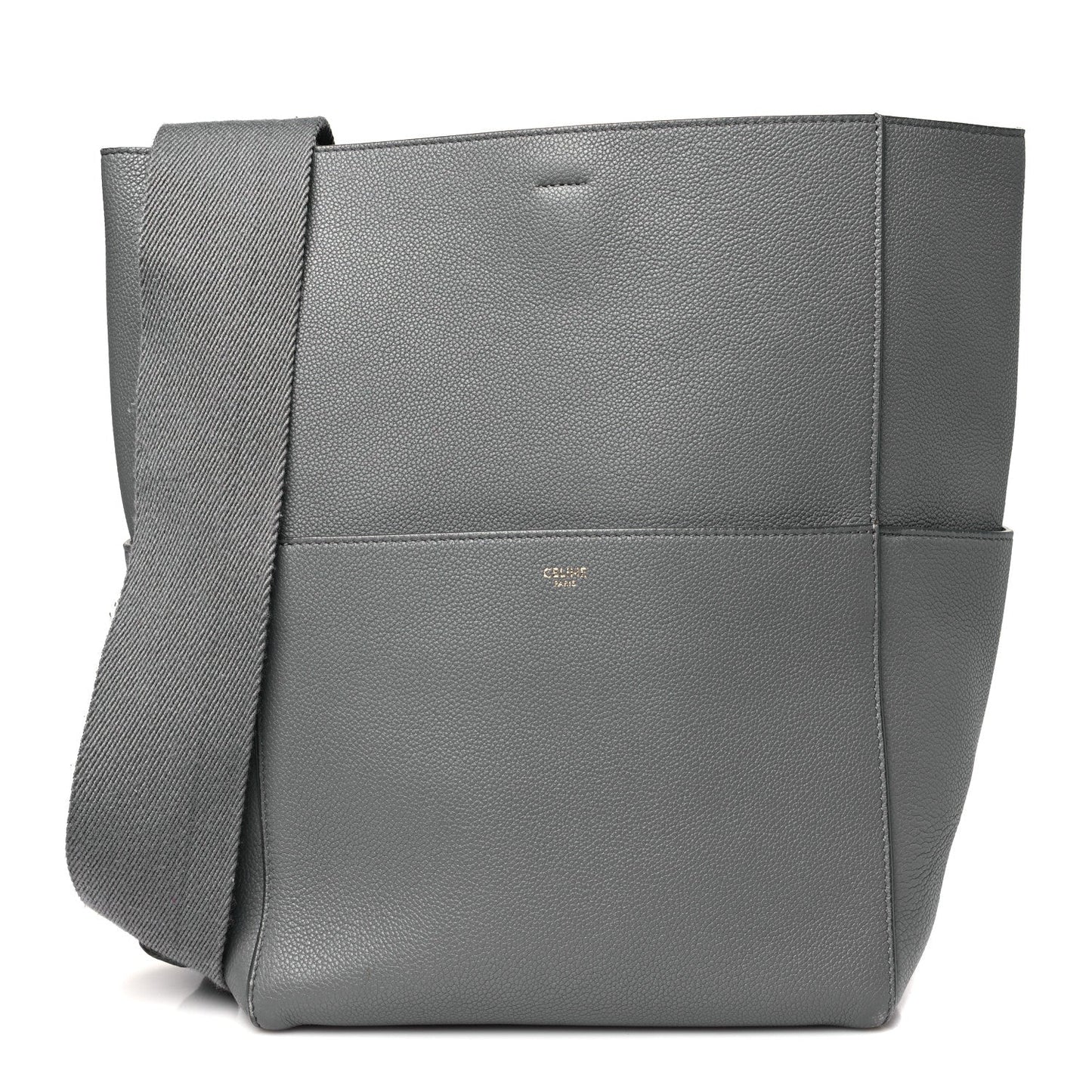 Soft Grained Calfskin Sangle Bucket Bag Grey
