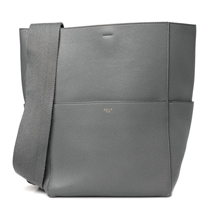 Soft Grained Calfskin Sangle Bucket Bag Grey