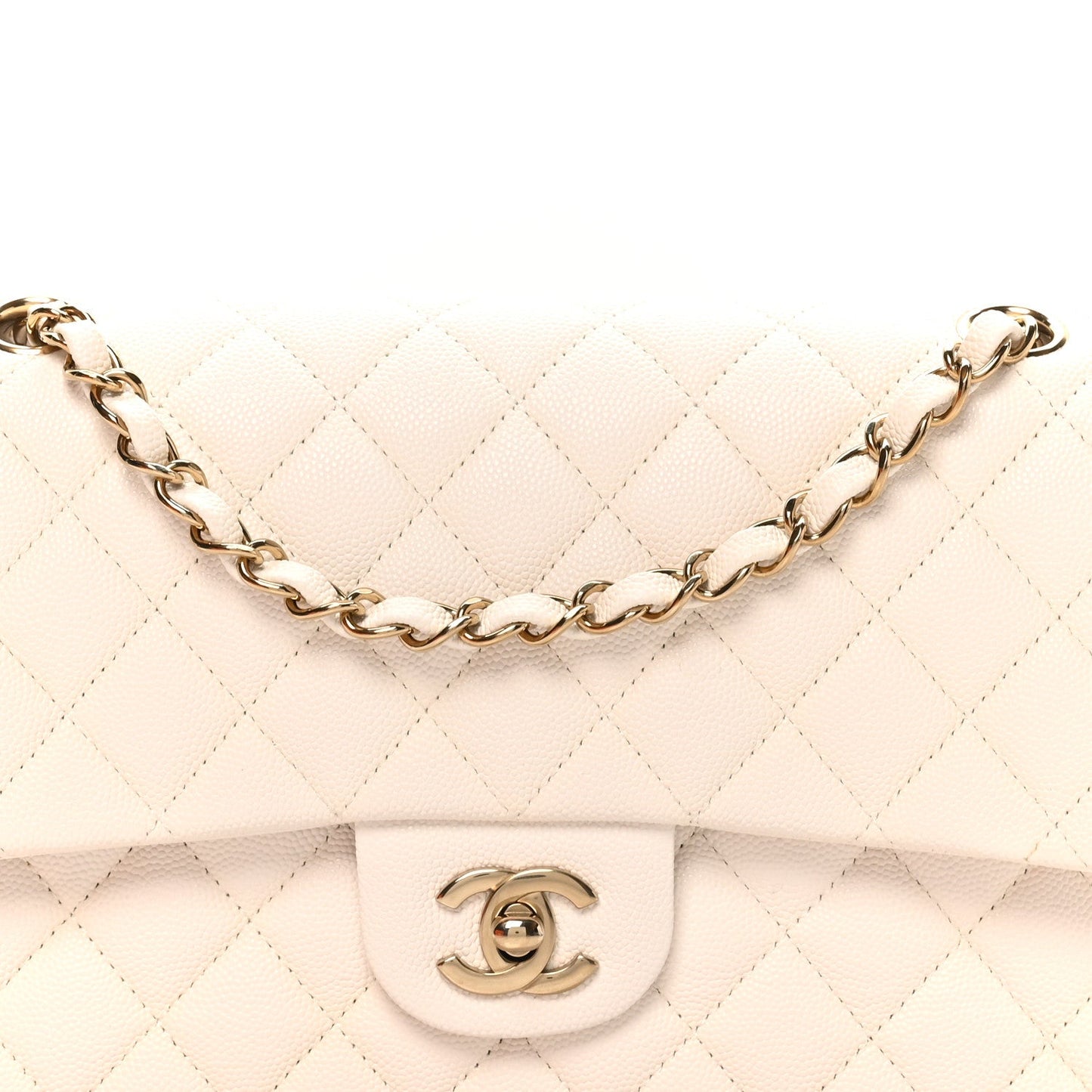 Caviar Quilted Medium Double Flap White