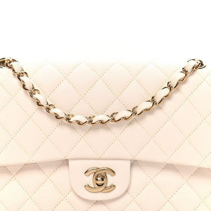 Caviar Quilted Medium Double Flap White