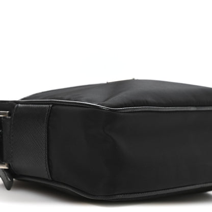 Re-Nylon Vela Saffiano Pocket Double Zip Shoulder Bag Black