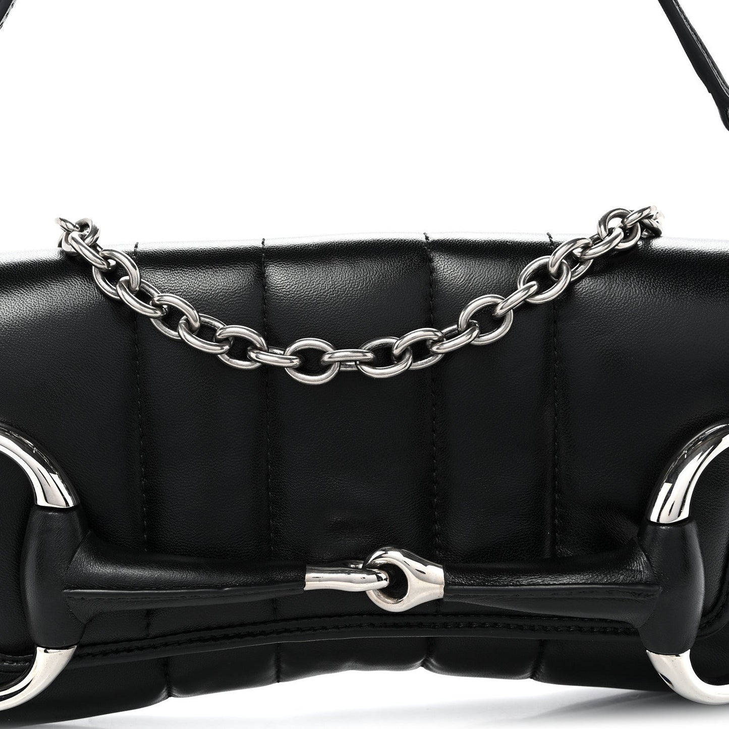 Nappa Vertical Matelasse Medium Maxi Horsebit Chain Shoulder Bag Black