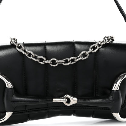 Nappa Vertical Matelasse Medium Maxi Horsebit Chain Shoulder Bag Black