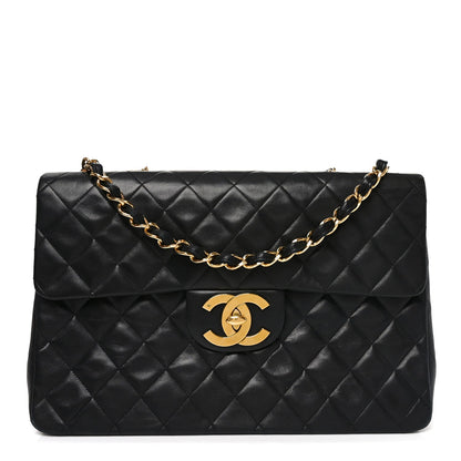 Lambskin Quilted XL Jumbo Single Flap Black