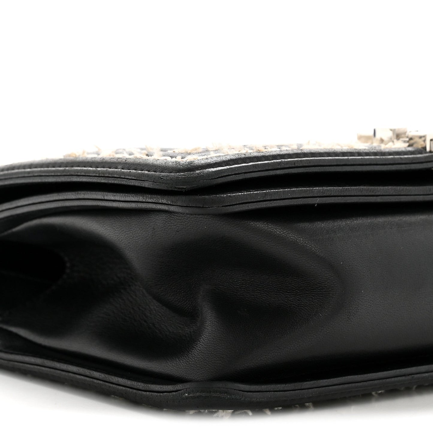 Calfskin Tweed Sequin Stitched Medium Boy Flap Black White