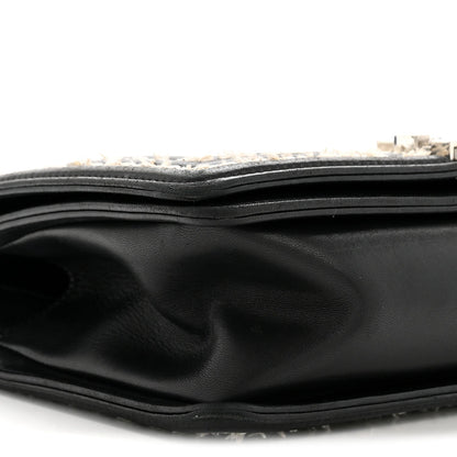 Calfskin Tweed Sequin Stitched Medium Boy Flap Black White
