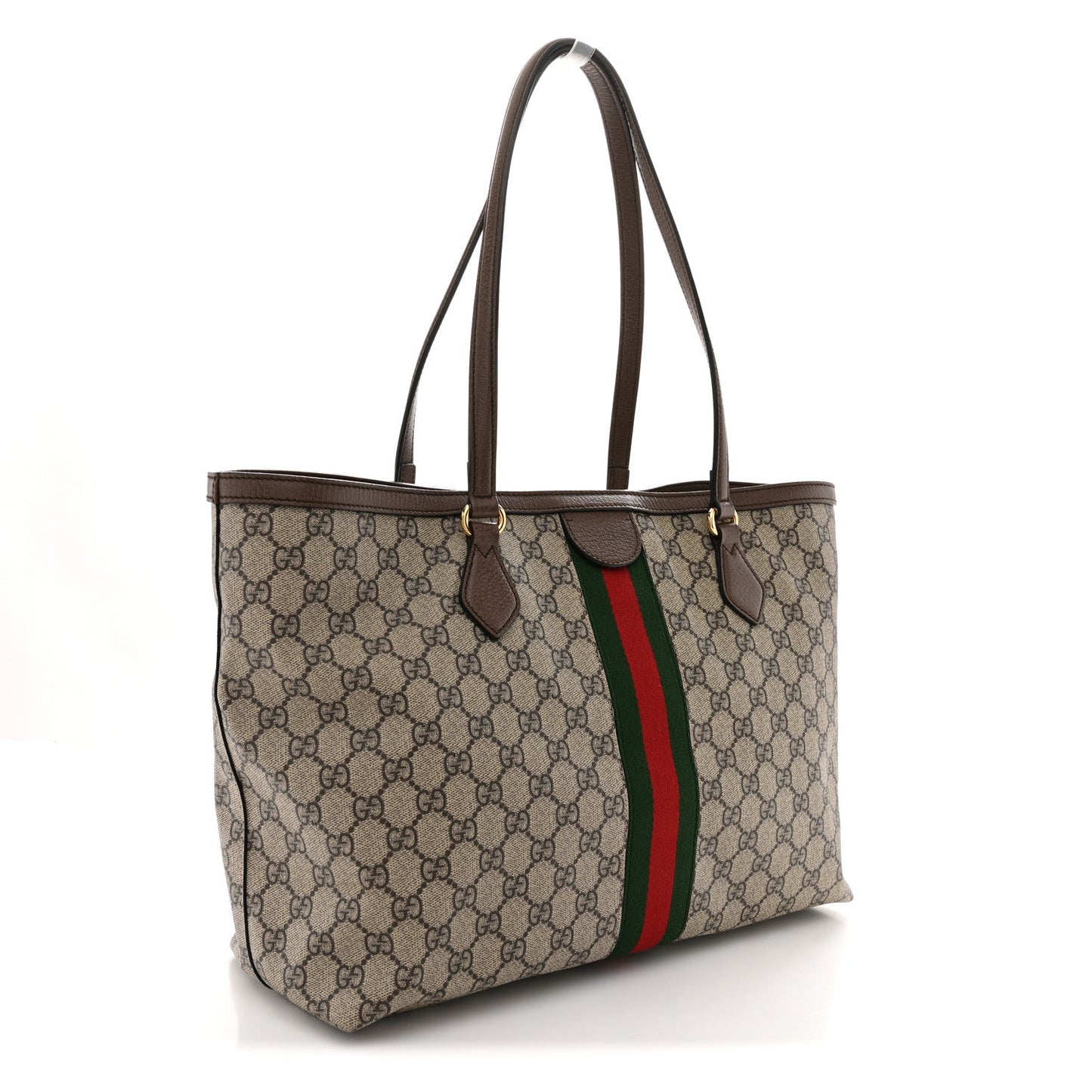 GG Supreme Monogram Textured Calfskin Web Medium Ophidia Shopping Tote Beige Ebony New Acero