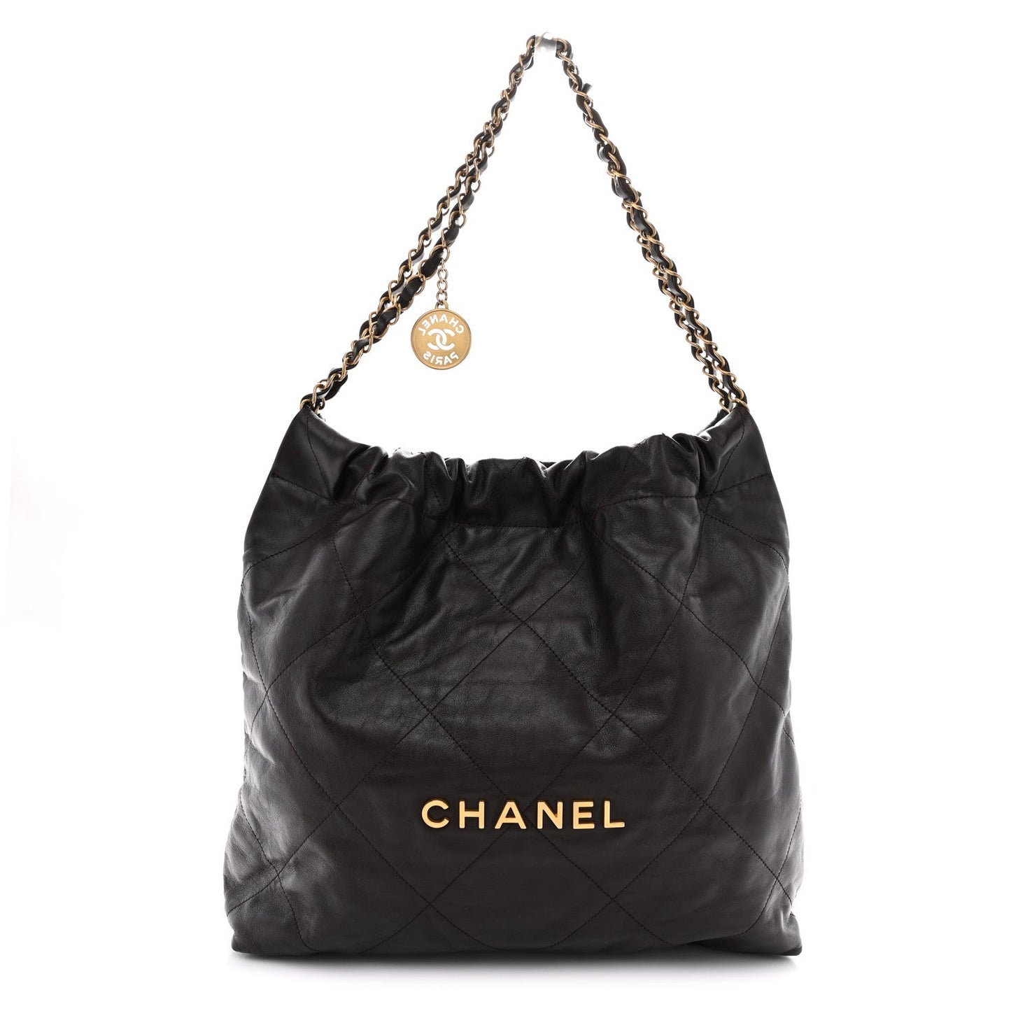 Shiny Calfskin Quilted Small Chanel 22 Dark Brown