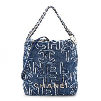 Denim Patchwork Quilted Mini Chanel 22 Blue