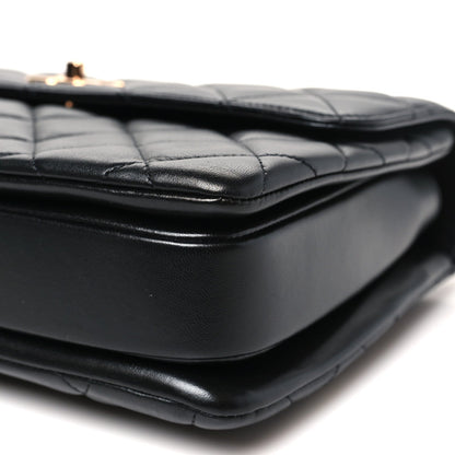 Lambskin Quilted Medium Trendy CC Flap Dual Handle Bag Black