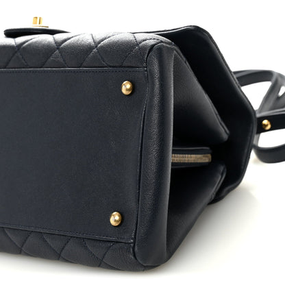 Shiny Sheepskin Quilted Large Trapezio Flap Navy