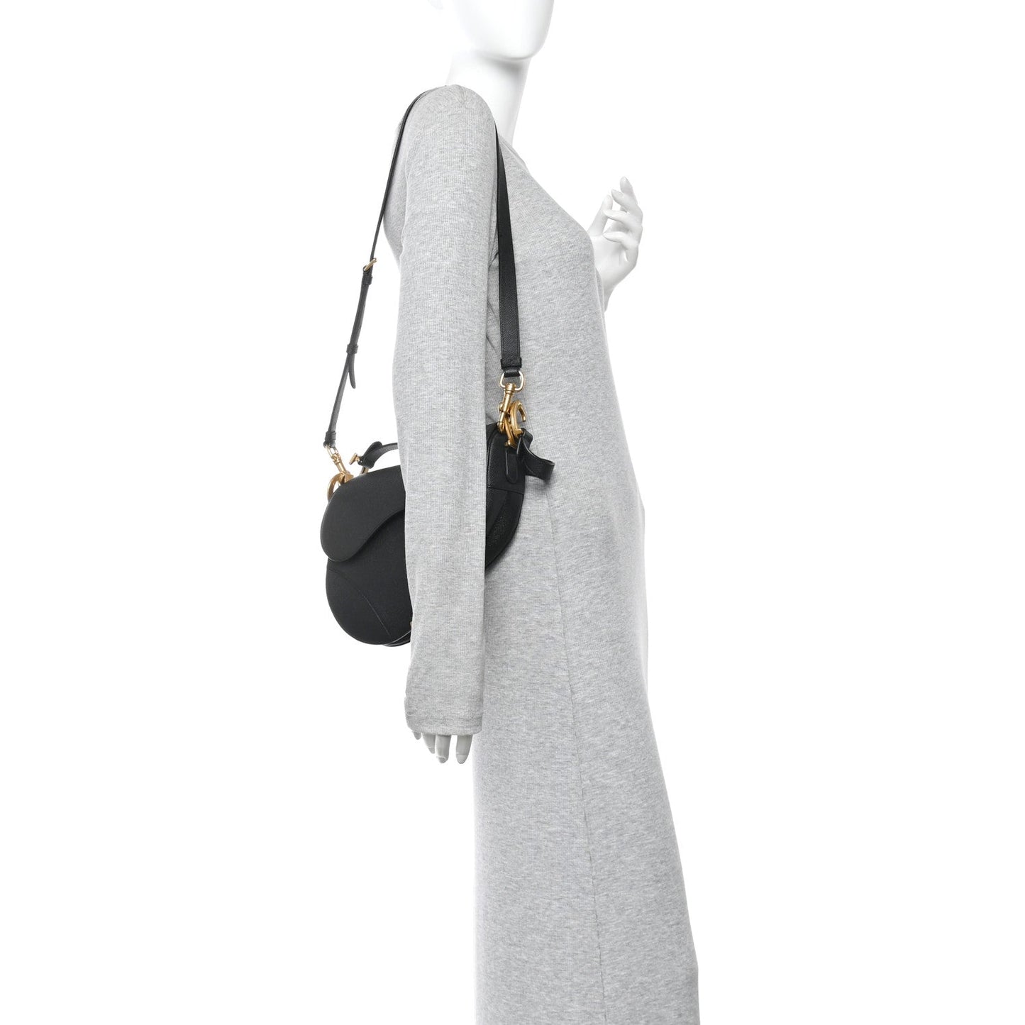 Grained Calfskin Saddle Bag With Strap Black