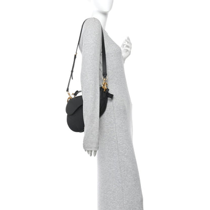 Grained Calfskin Saddle Bag With Strap Black